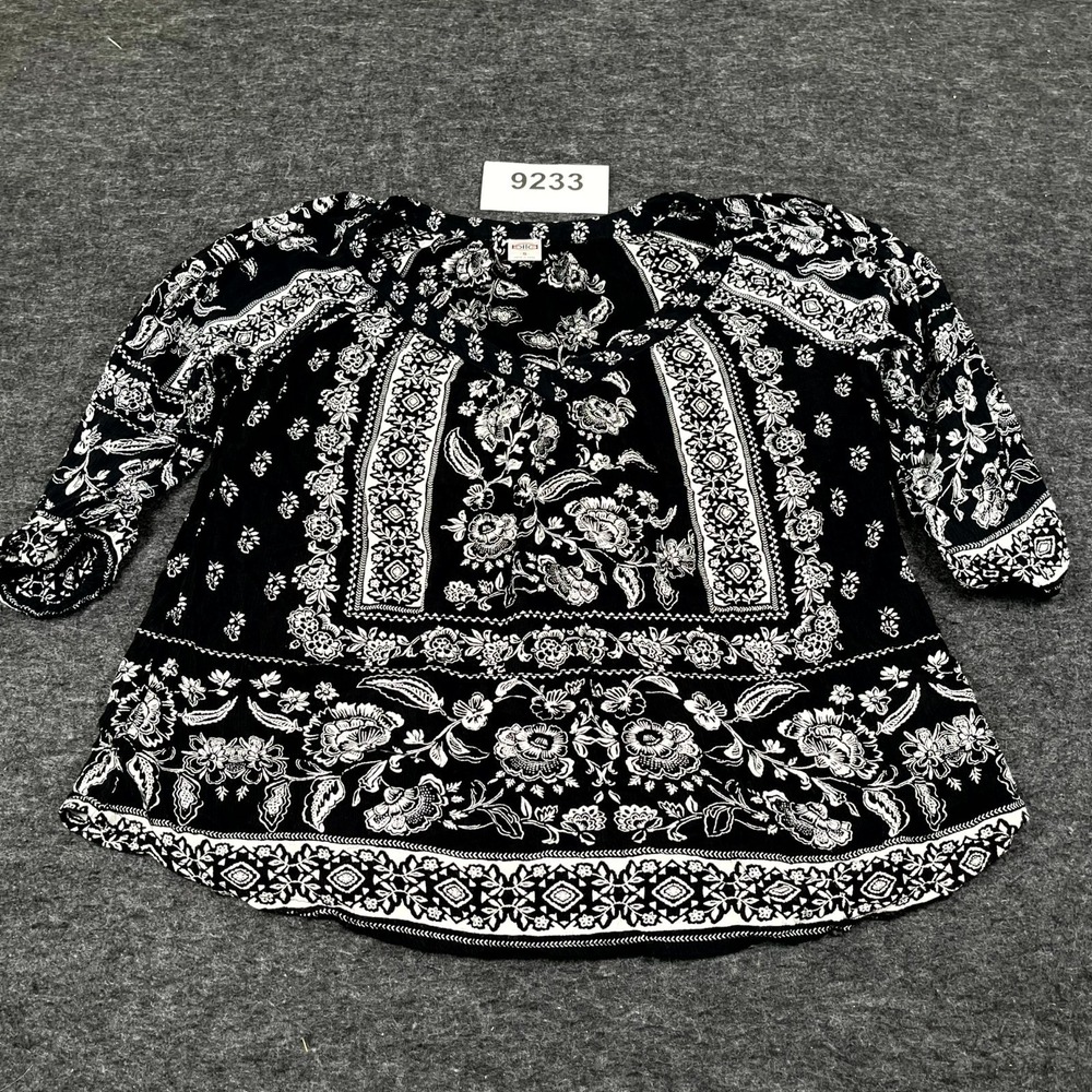 Bila Blouse Top Womens Small Black Floral Rayon V Neck Casual Peasant Boho